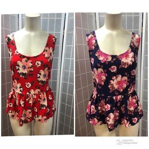 9-H15, Woman,Size L,Blouse $14 Each,Floral patterns in blue and red background.!